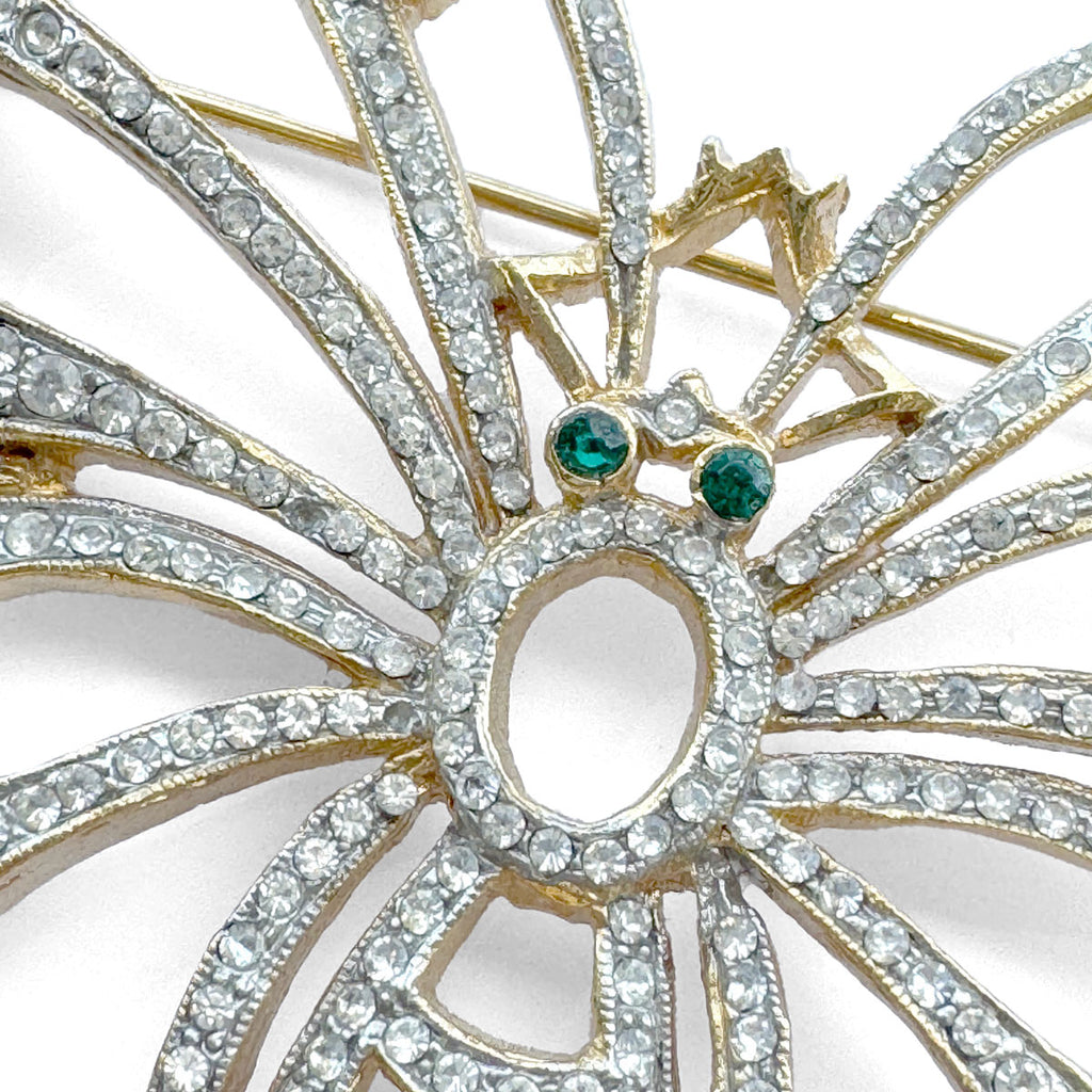 60s Large Diamante Butterfly Brooch with Emerald Green Eyes
