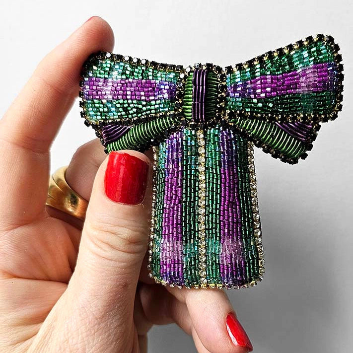 Pretty Bow Brooch Green & Purple | Céleste Mogador