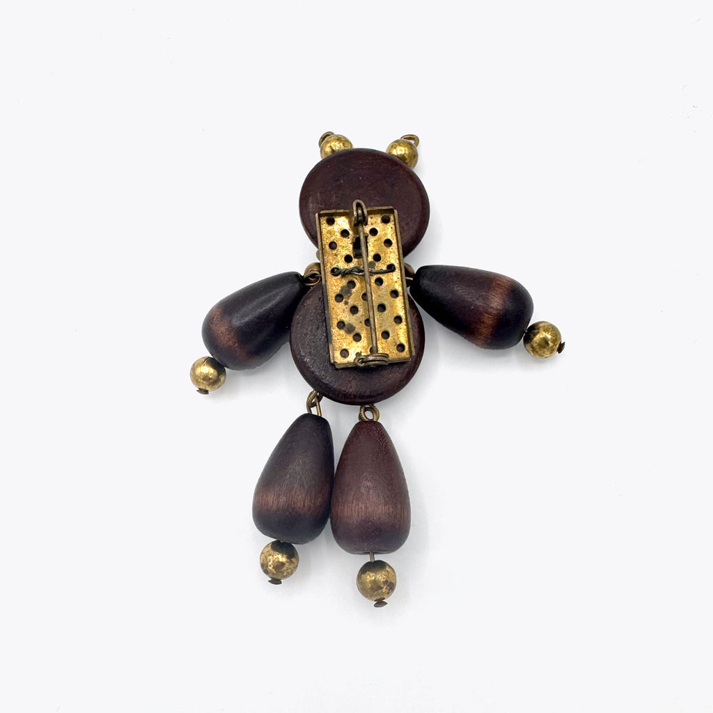Antique Articulated Wooden Bear Brooch
