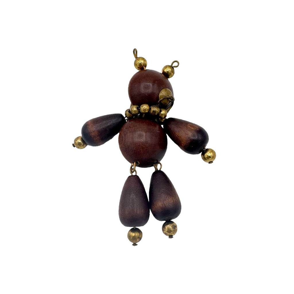 Antique Articulated Wooden Bear Brooch