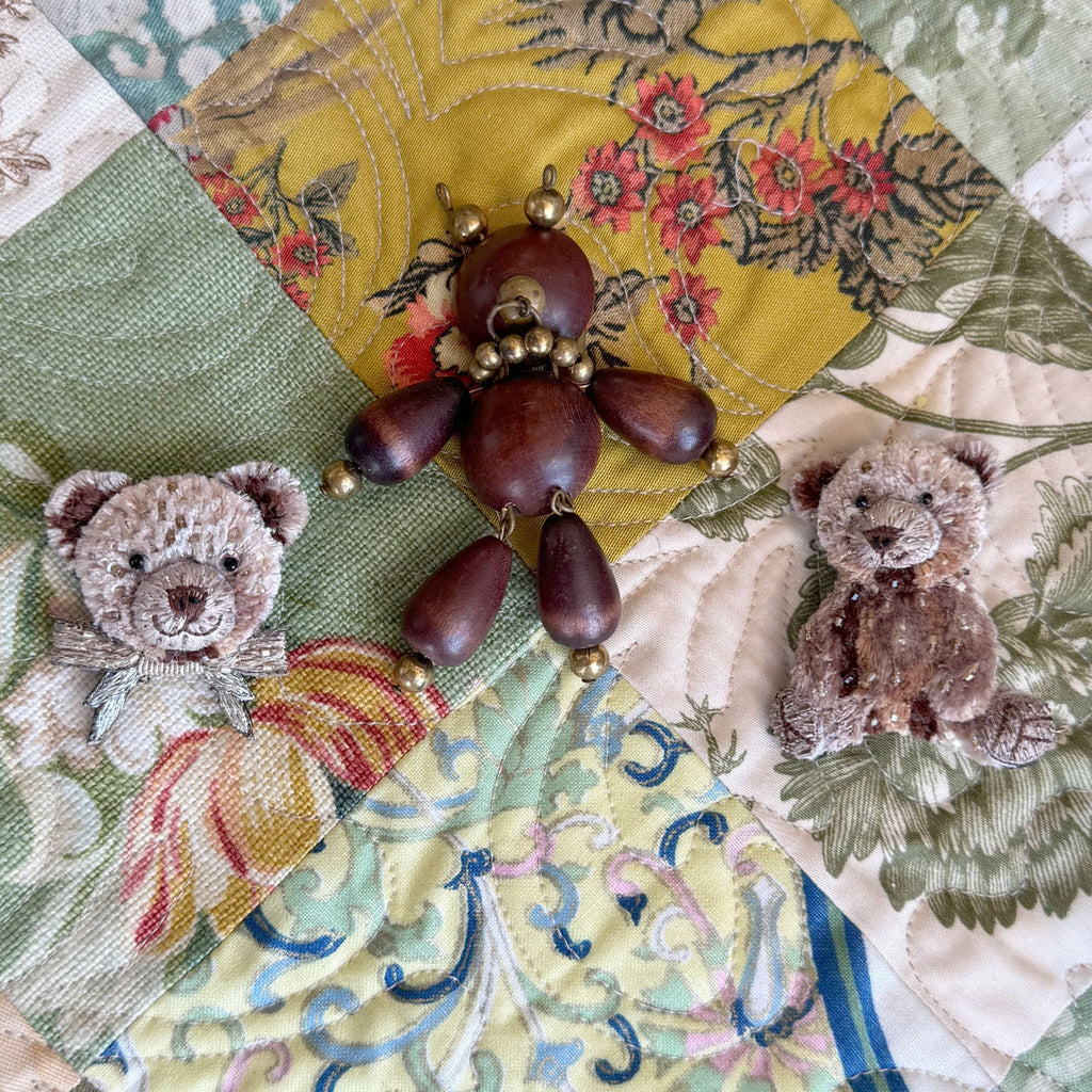 Antique Articulated Wooden Bear Brooch