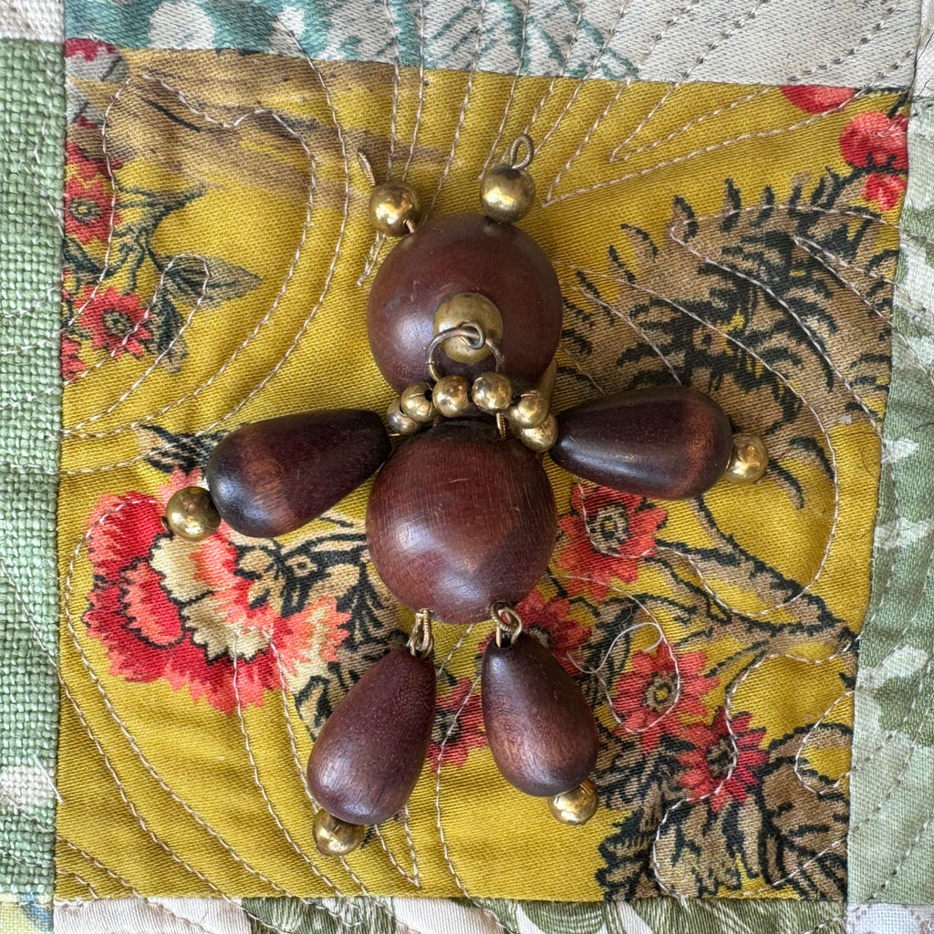 Antique Articulated Wooden Bear Brooch