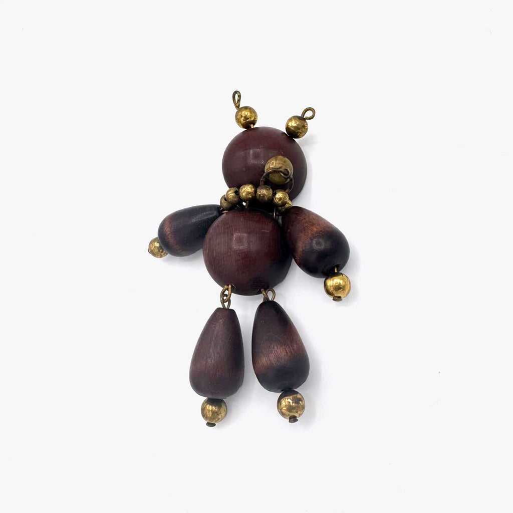 Antique Articulated Wooden Bear Brooch