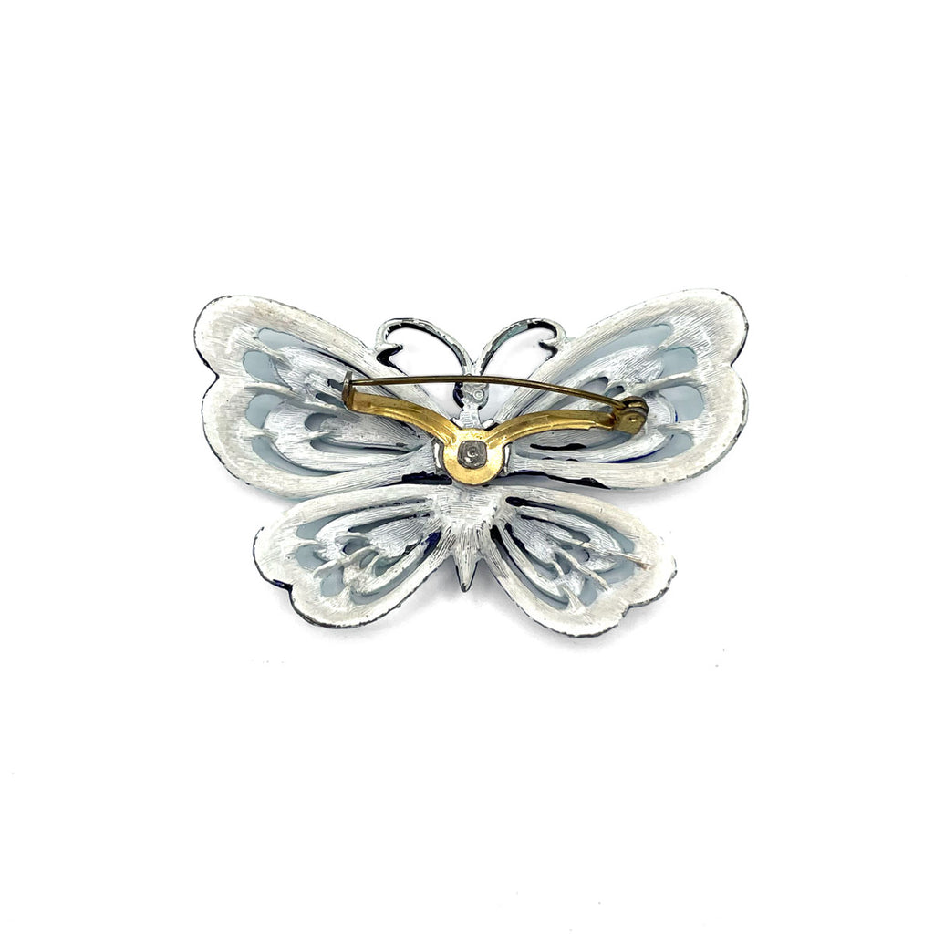 MCM Blue Enamel & Rhinestone Butterfly Brooch | Vintage