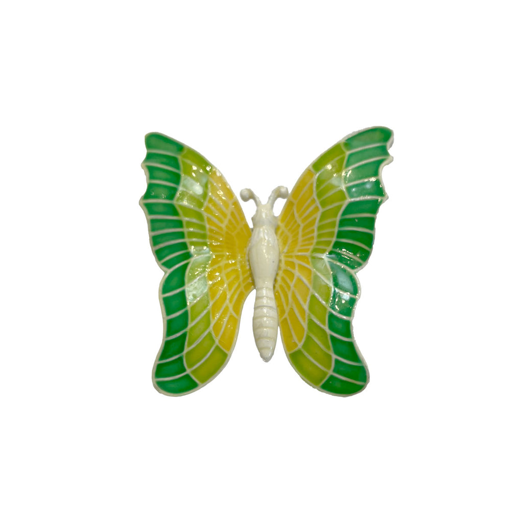60-70s Green & Yellow Enamel Butterfly Brooch | Vintage