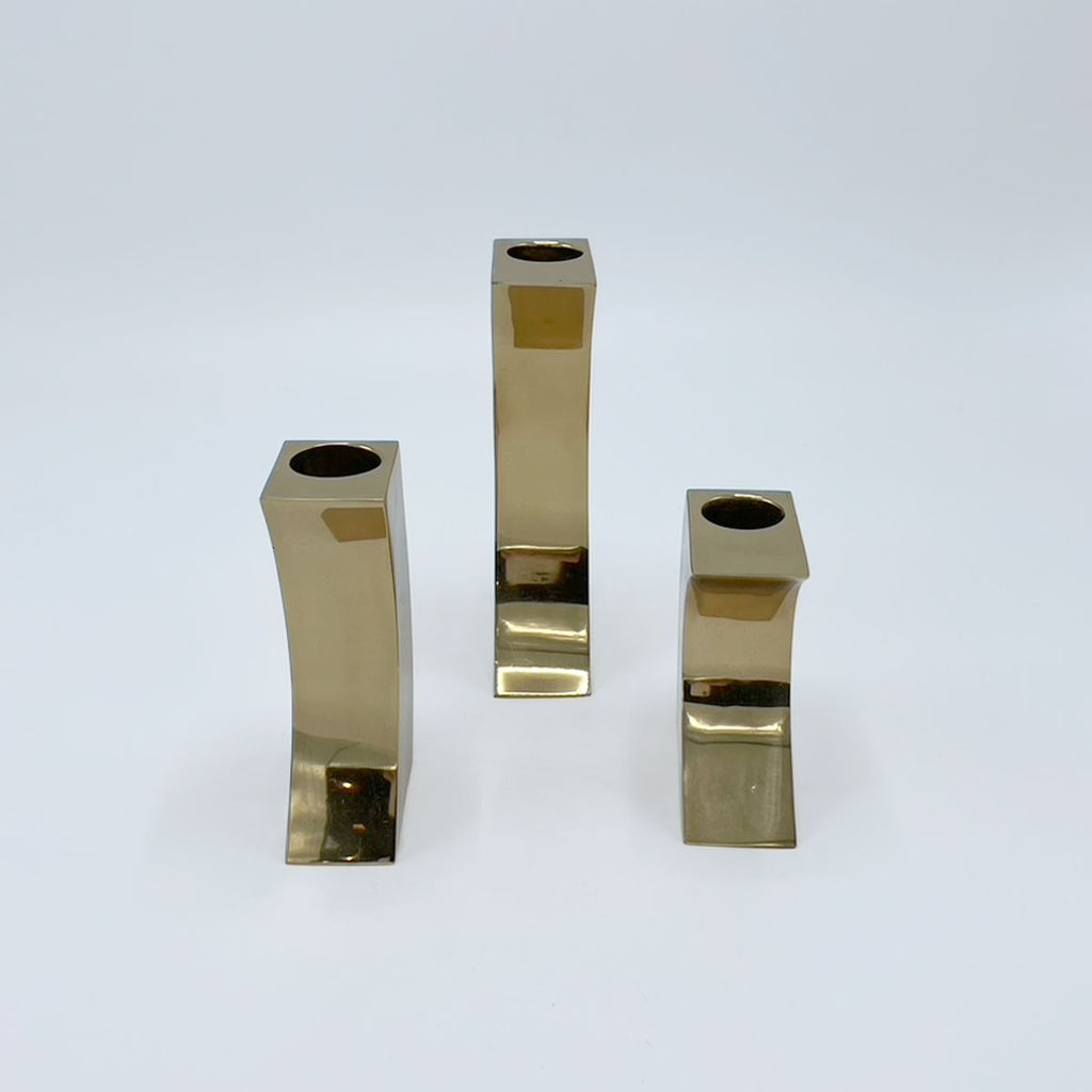 70s Monique Gerber Solid Bronze Candle Holders Set of 3 | France