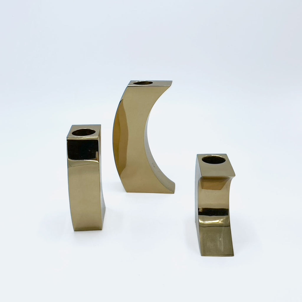 70s Monique Gerber Solid Bronze Candle Holders Set of 3 | France