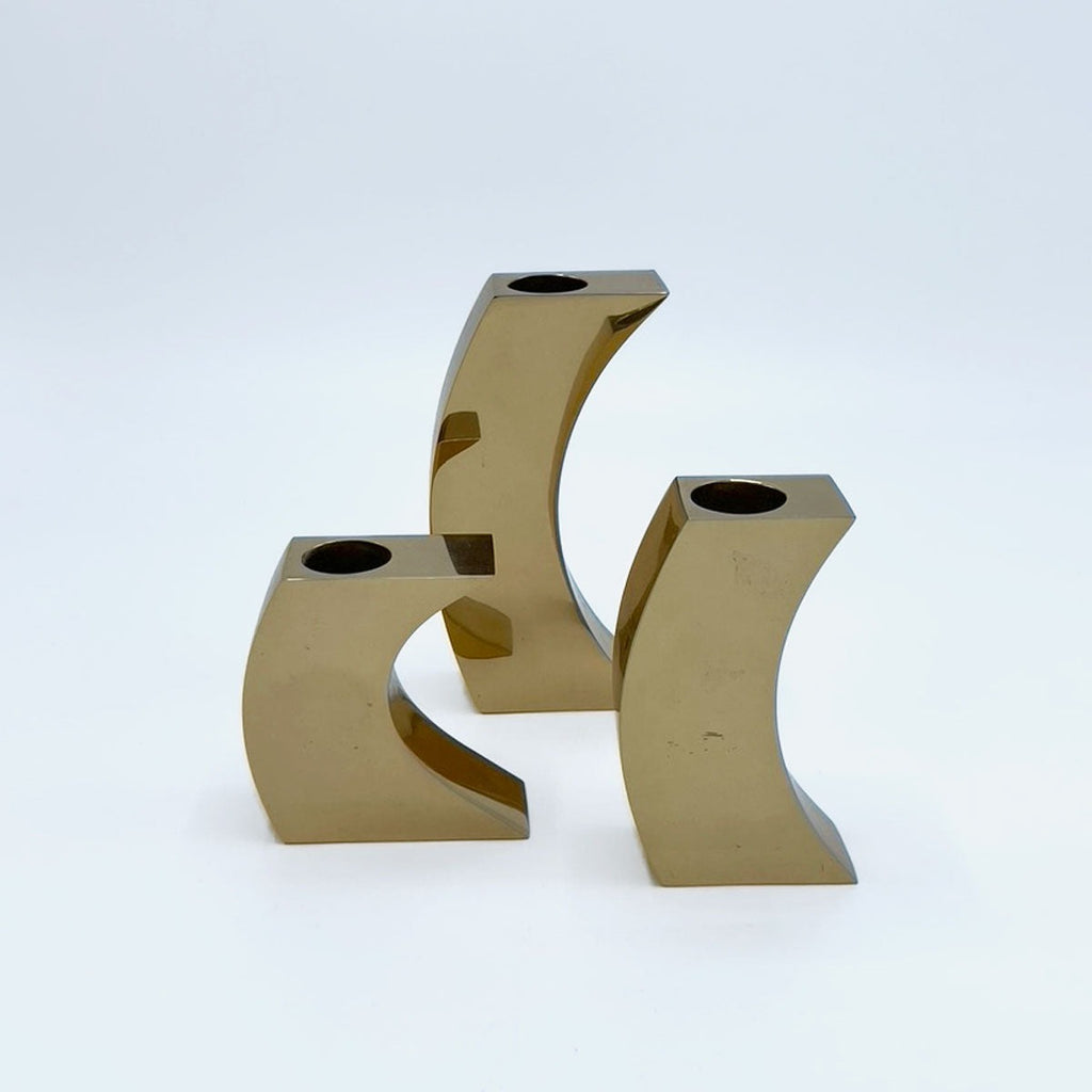 70s Monique Gerber Solid Bronze Candle Holders Set of 3 | France