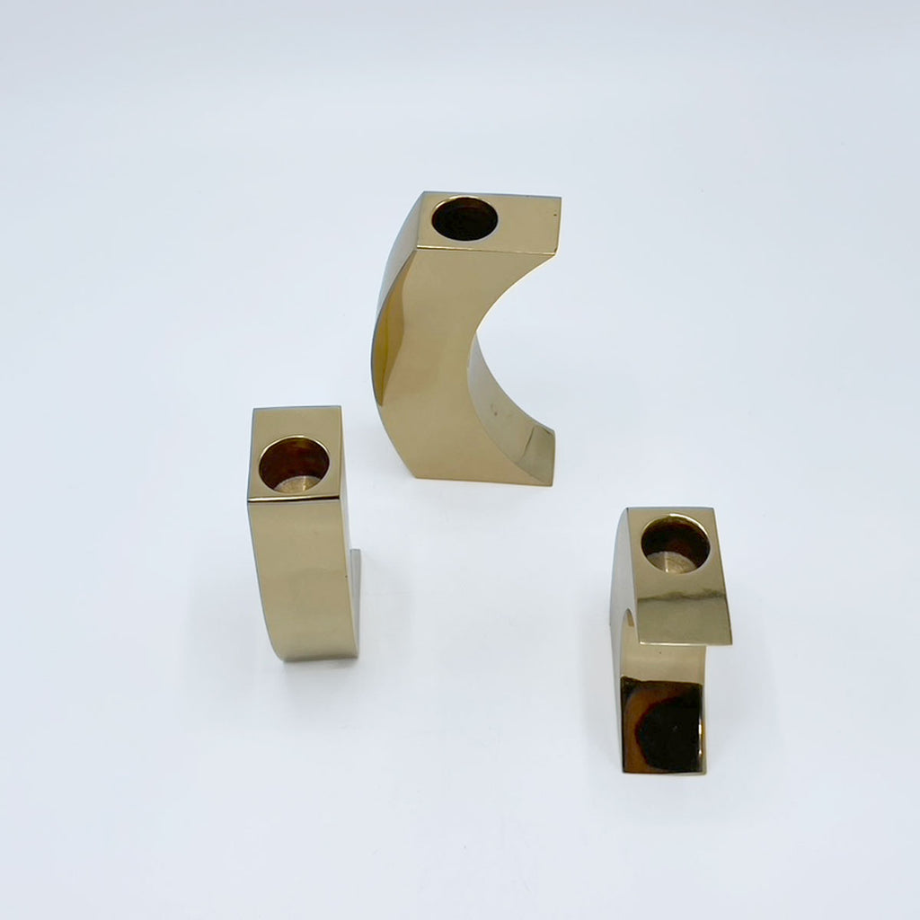 70s Monique Gerber Solid Bronze Candle Holders Set of 3 | France