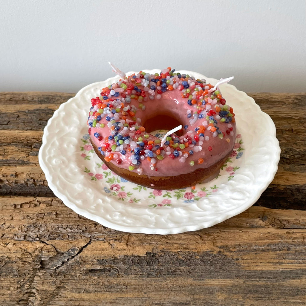 Frosted Pink Sprinkled Donut Candle | Italy