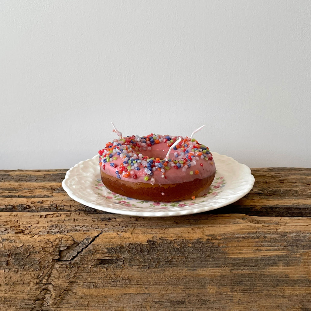 Frosted Pink Sprinkled Donut Candle | Italy