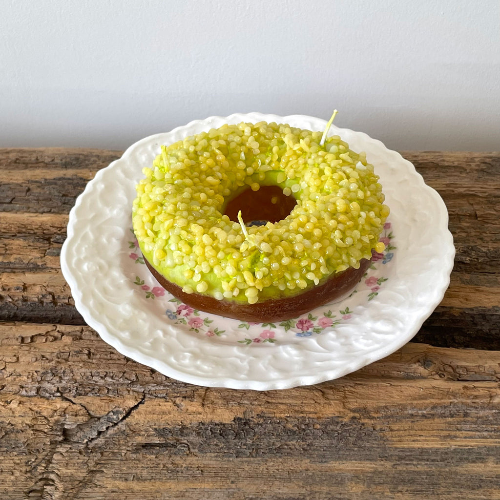 Frosted Pistachio Sprinkled Donut Candle | Italy