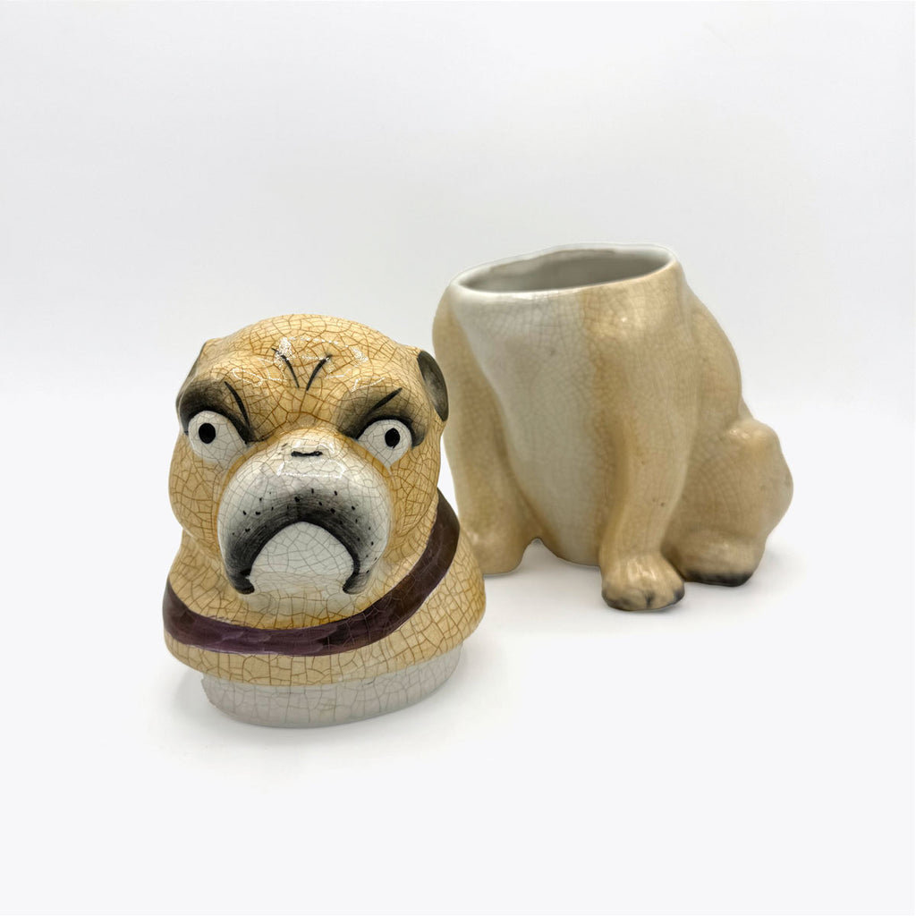 c. 1880 Large English Staffordshire Pug Tobacco (Treat) Jar