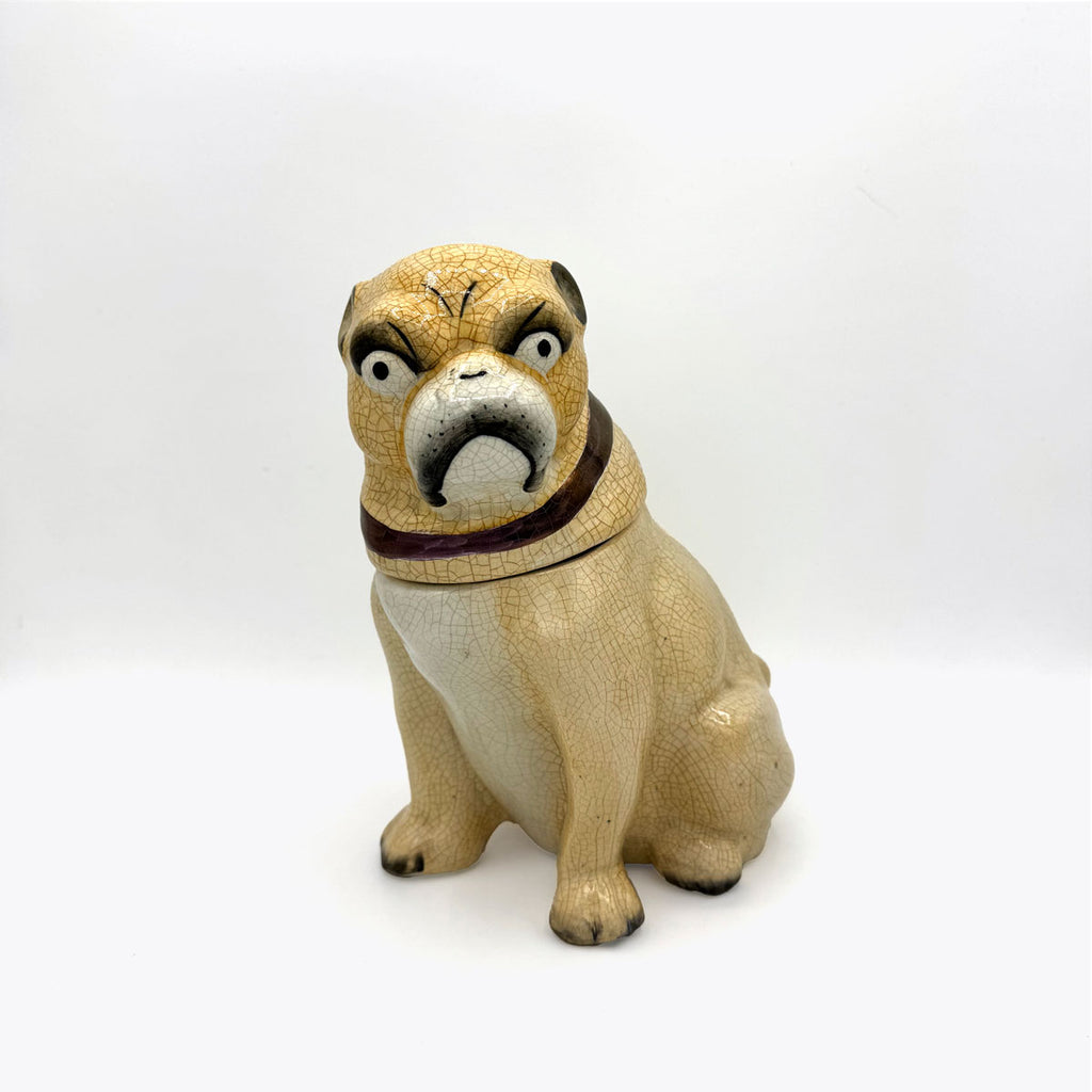 c. 1880 Large English Staffordshire Pug Tobacco (Treat) Jar