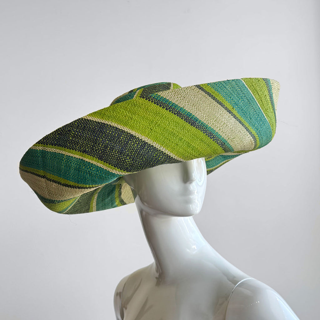 Wide Brim Straw Hat | Wide Stripy Green