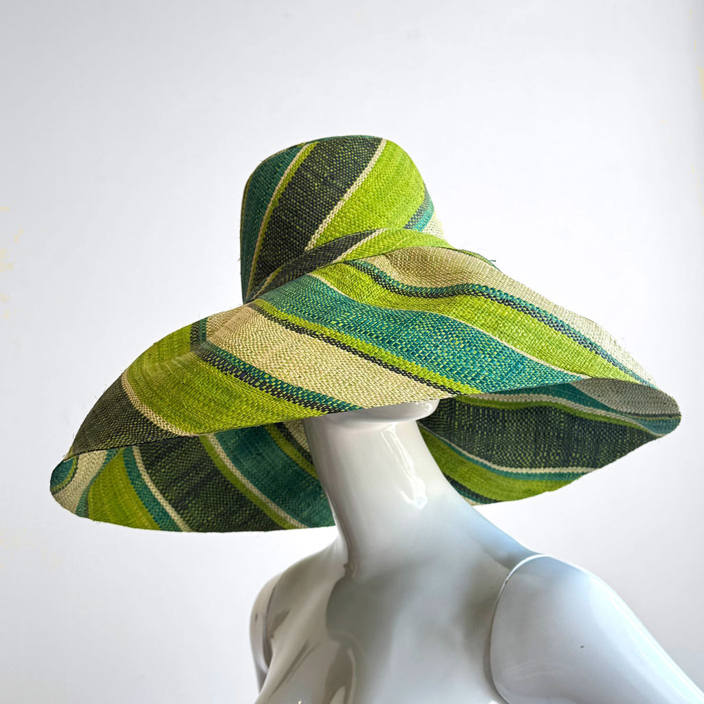 Wide Brim Straw Hat | Wide Stripy Green