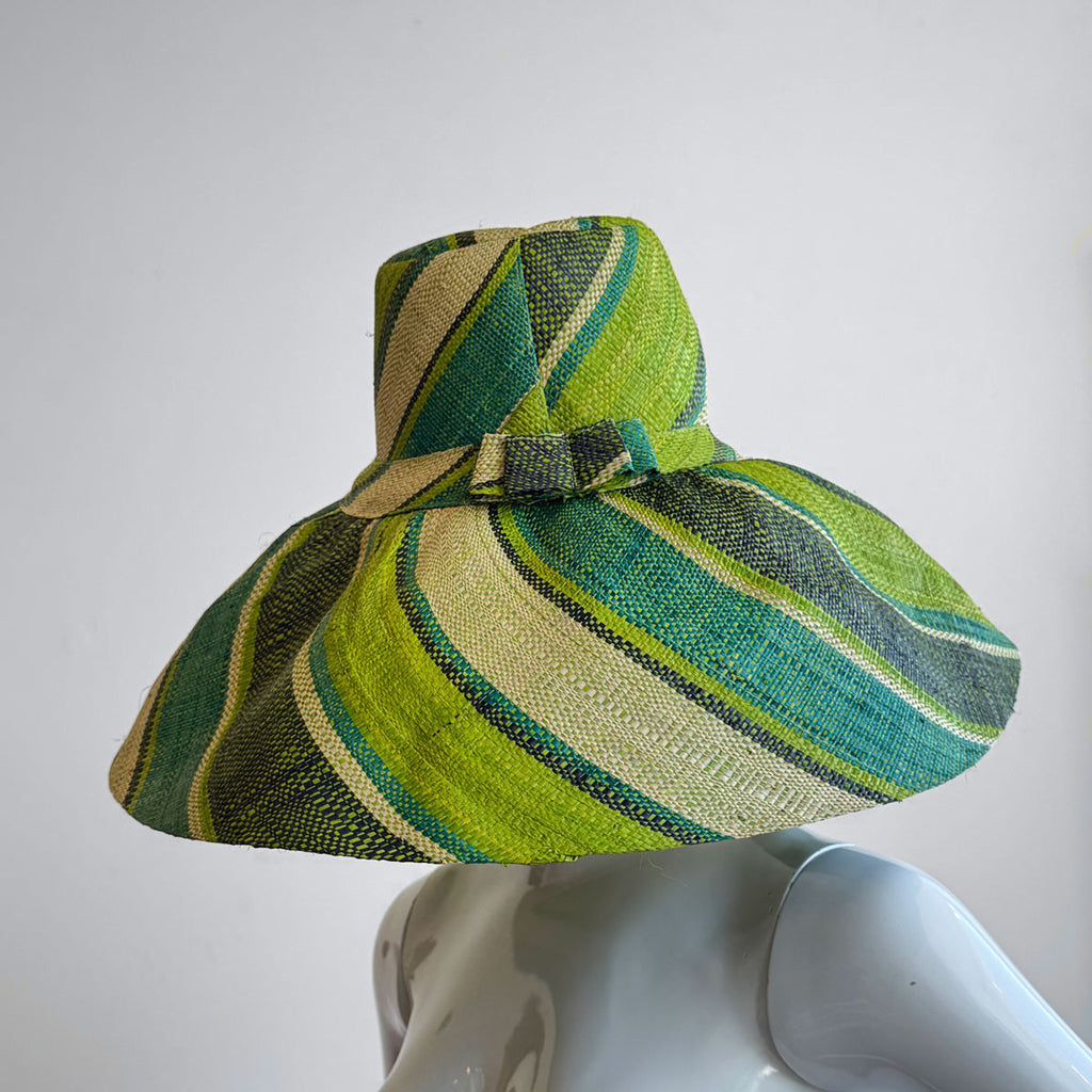 Wide Brim Straw Hat | Wide Stripy Green