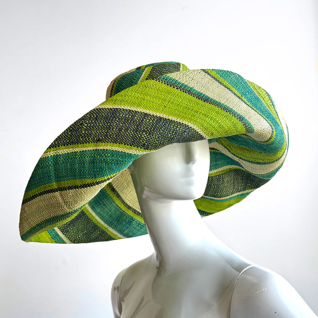 Wide Brim Straw Hat | Wide Stripy Green