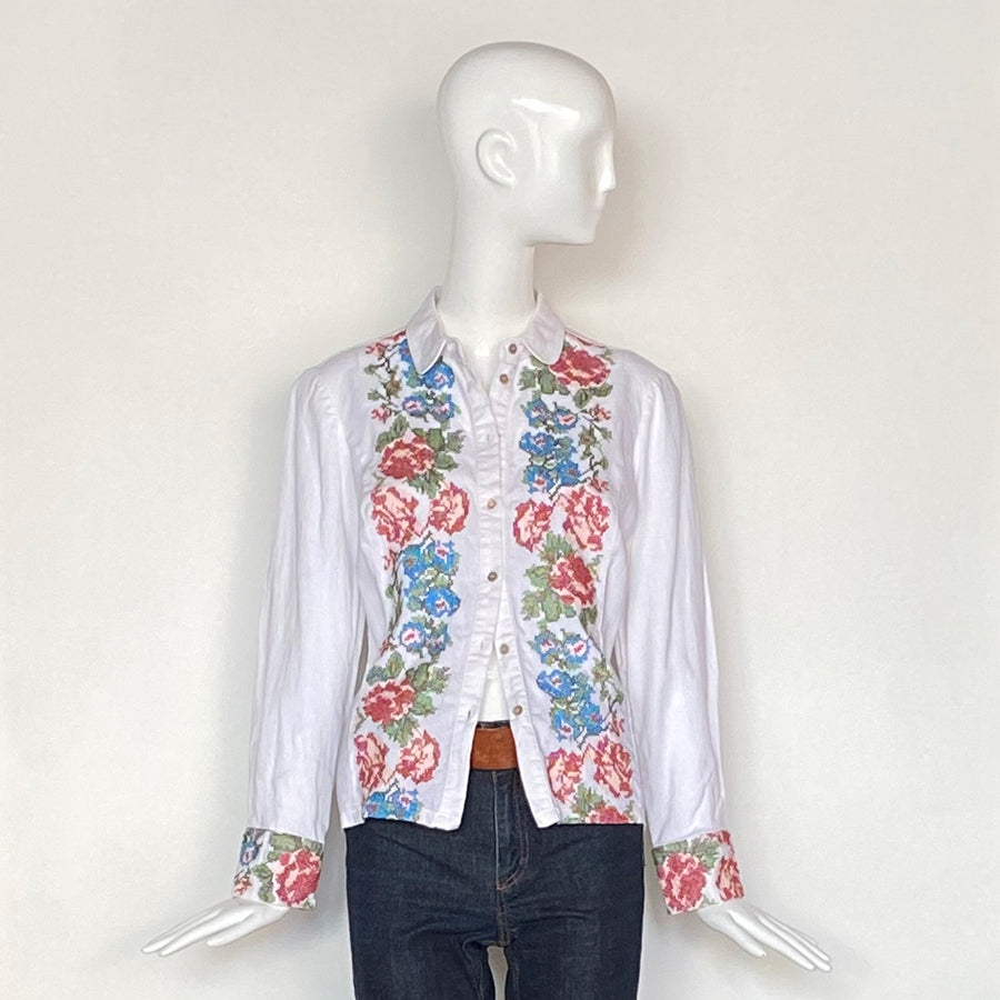 Vintage Cross Stitch Floral Shirt