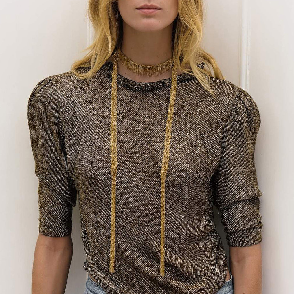 Long Fringe Wrap Necklace | Gold