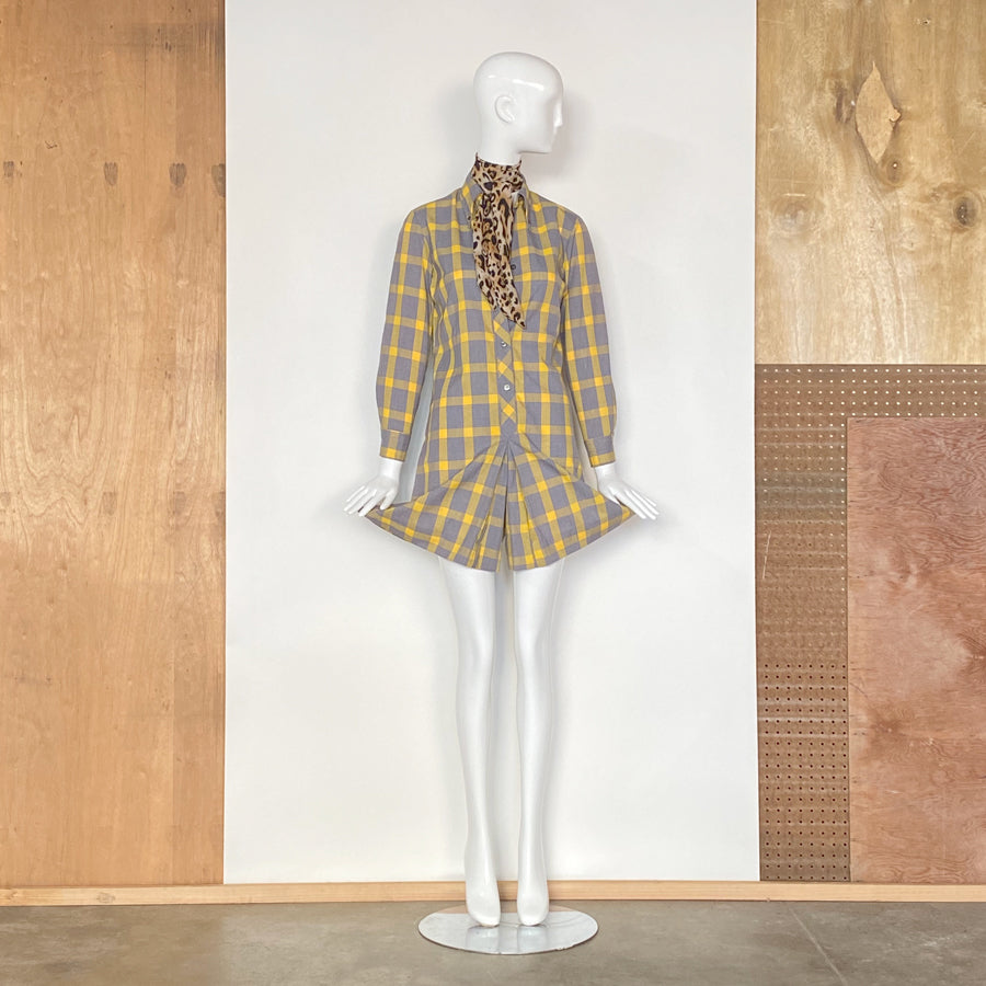 1970s Rare Plaid Jumpsuit Shorts