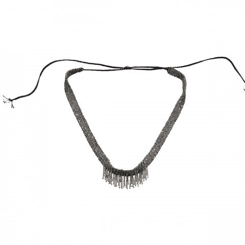 Handloomed Cotton and Sterling Fringe Necklace Black