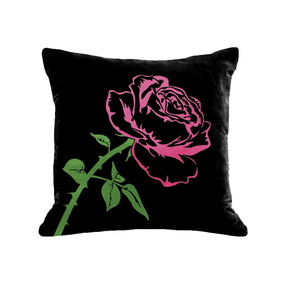 Rose Pillow - black / hot pink green foil