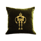 Robot Pillow - forest green / gold foil