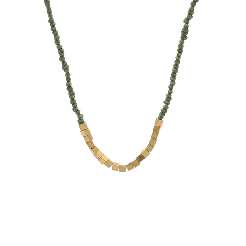 Paper & Brass Bead Necklace | Green