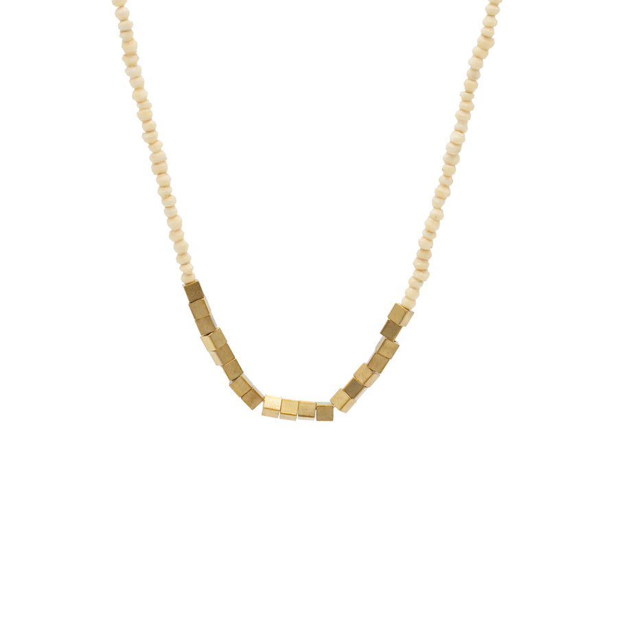 Paper & Brass Bead Necklace | Ivory