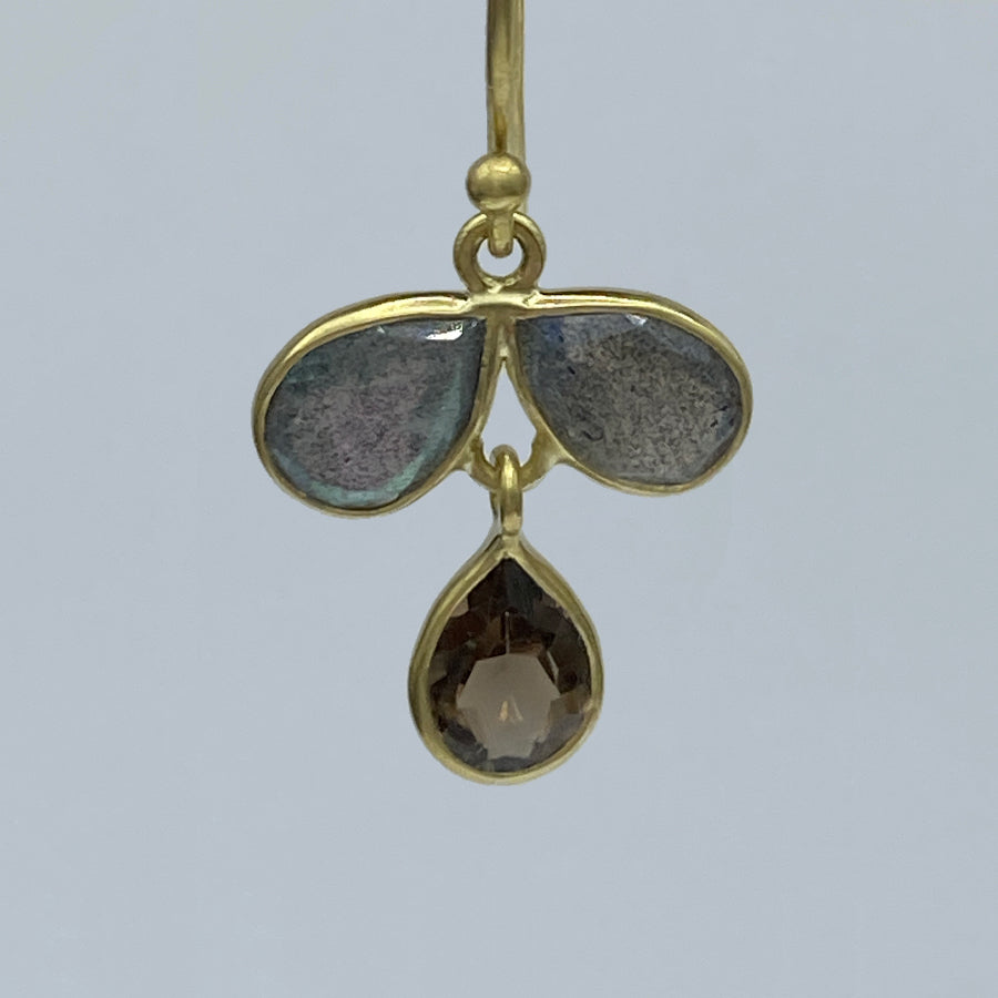 Tri Petal Earrings | Labradorite & Smokey Quartz