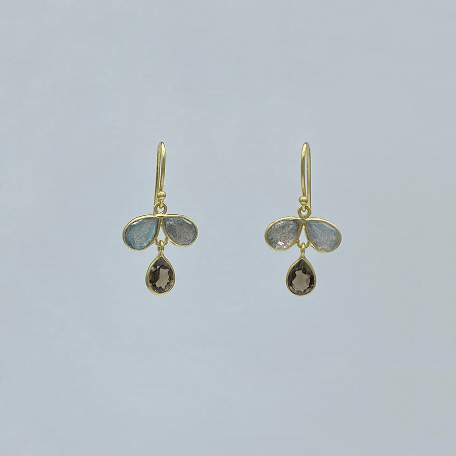 Tri Petal Earrings | Labradorite & Smokey Quartz