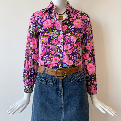 Vintage Spring Pink Floral Shirt