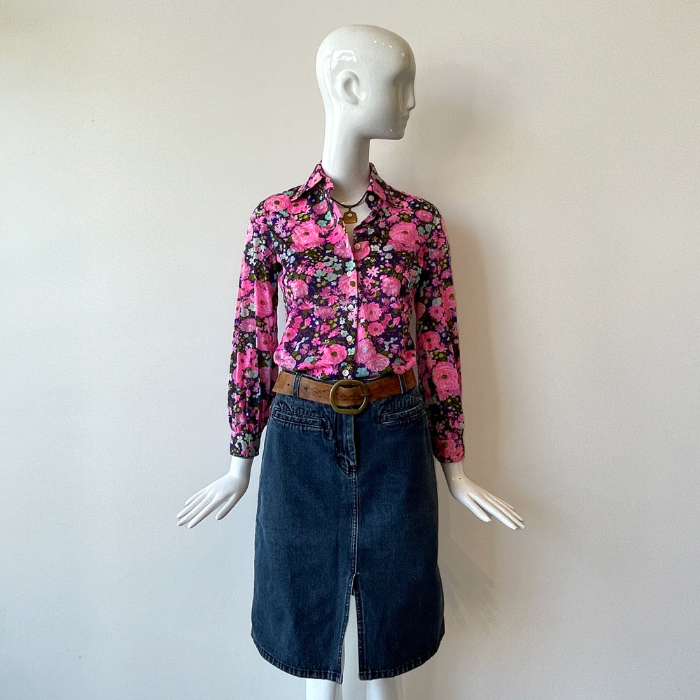 Vintage Spring Pink Floral Shirt