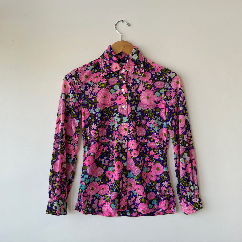 Vintage Spring Pink Floral Shirt