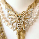 60s Large Diamante Butterfly Brooch with Emerald Green Eyes