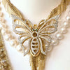 60s Large Diamante Butterfly Brooch with Emerald Green Eyes
