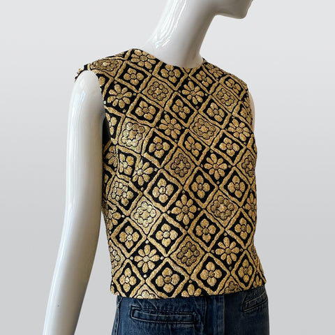 1960's Clover Print Toni Todd Mandarin Collar Maxi Dress