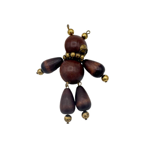Antique Articulated Wooden Bear Brooch