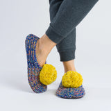 Super Mix Pom Knit Slippers | Blue