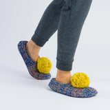 Super Mix Pom Knit Slippers | Blue