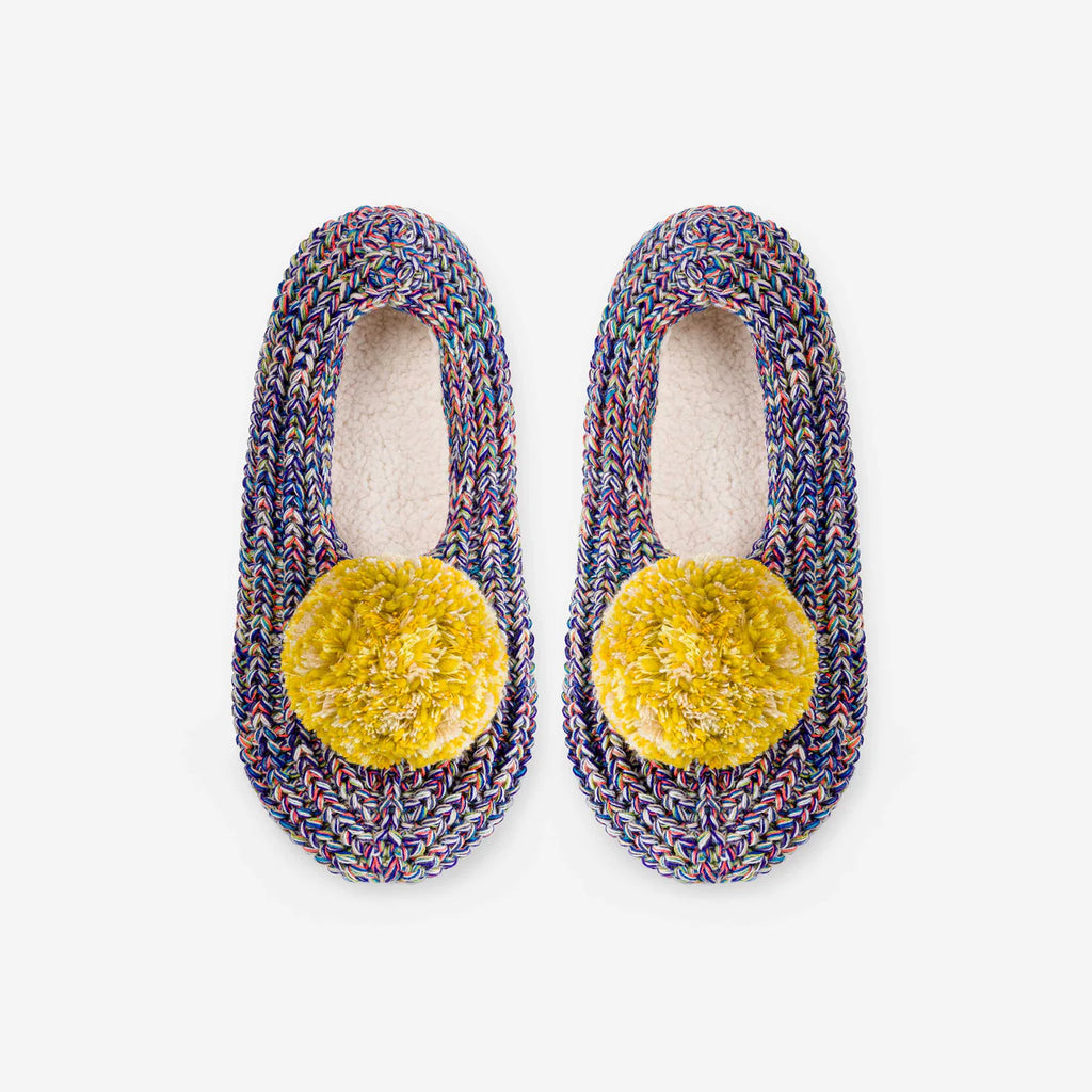 Super Mix Pom Knit Slippers | Blue