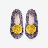 Super Mix Pom Knit Slippers | Blue