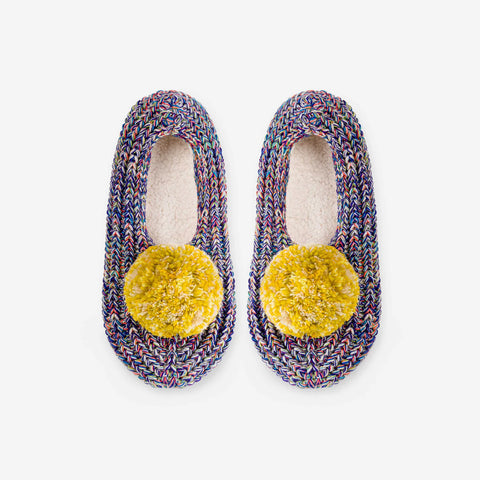 Knit Flower Power Pom Pom Socks-Slippers | Flame