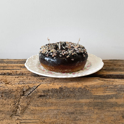 Frosted Chocolate Sprinkled Donut Candle | Italy