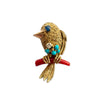 MCM French Sparrow Brooch with Coral, Sapphire, Turquoise & Diamond