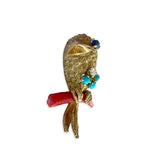 MCM French Sparrow Brooch with Coral, Sapphire, Turquoise & Diamond