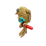 MCM French Sparrow Brooch with Coral, Sapphire, Turquoise & Diamond