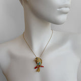 MCM French Sparrow Brooch with Coral, Sapphire, Turquoise & Diamond