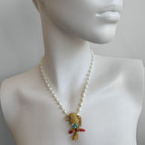 MCM French Sparrow Brooch with Coral, Sapphire, Turquoise & Diamond